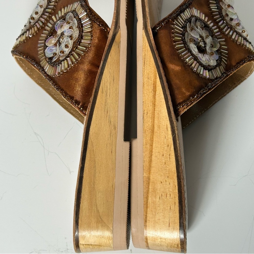 J. Jill Brown Beaded Leather Sole Bohemian Flip Flop Thong Sandals Size 8 - Picture 7 of 14